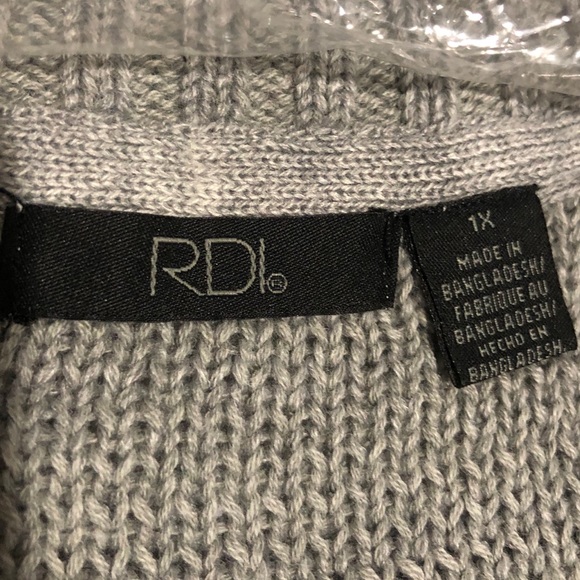 RDI Shaker Knit Cardigan / Sweater Grey Plus Size 1X NWT - Picture 4 of 8